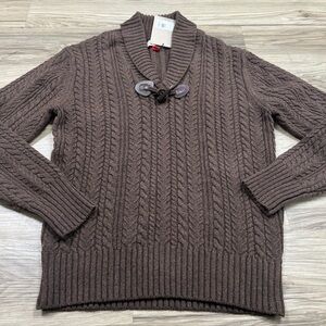 Hunter Brown Cable Knit Shawl Collar Toggle Sweater Wool Blend Men's Small $139